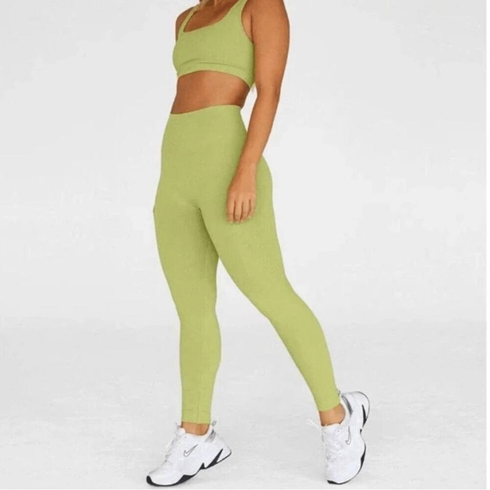 Set Active Sculptflex Seamless Knit Kiwi Green High Rise Leggings Size Medium